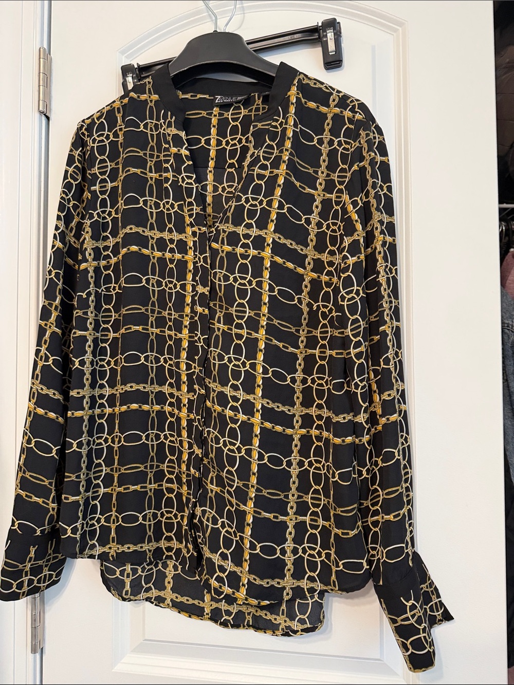 Zara Black Blouse with Gold Chain Grid Print